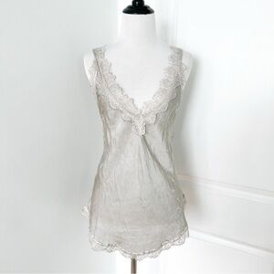 Gigi Moda Italy Silver Grey Satin Lace Trimmed Camisole Blouse - One Size